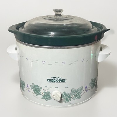 Vintage Rival Crock Pot 3656 Stoneware Slow Cooker White Green Ivy 2.5 Quart
