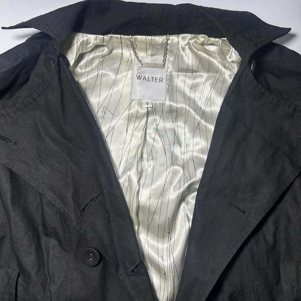 Gabardina negra WALTER para mujer S chaqueta blazer de seda única de diseñador vintage  Foto 4 de 4