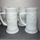 🔥VTG Federal Glass Company White Milk Glass Mug SteinTavern Scene VTG lot of 4
