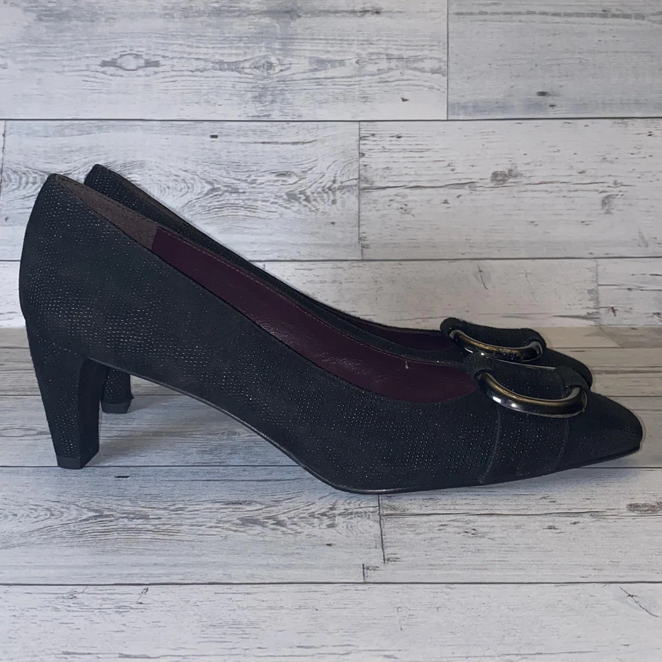 Stuart Weitzman Heels Womens 10 M Black Buckle Dress Pumps Made In Spain Square - Image 4 of 4
