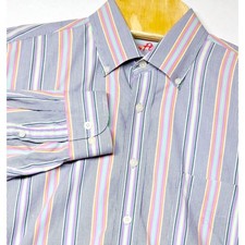 Alan Flusser Striped Button Down Shirt Long Sleeve Cotton Colorful Mens L