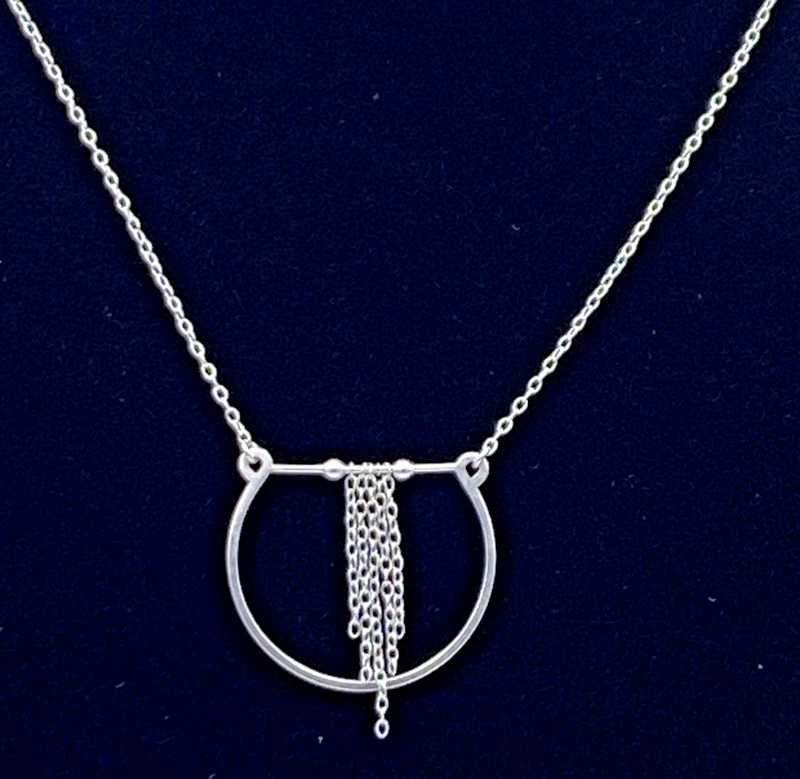 Sterling Silver 925 Fringe Circle Pendant Minimalist Necklace 18” + 3” Ext. NWT