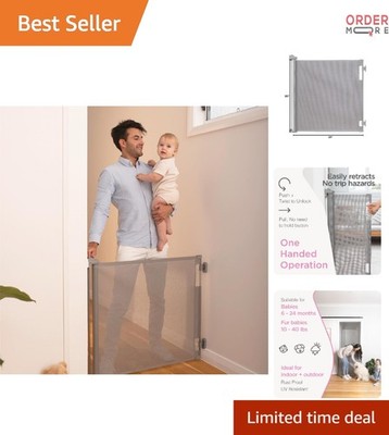 Retractable Baby Gate Mesh 33x55 Inches Indoor Outdoor Locking for Pets