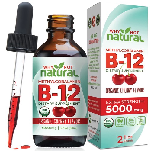 Organic Vitamin B12 Liquid - Sublingual Extra Strength 60 x 5000 mcg Methylco...
