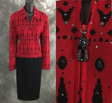 BEAUTIFUL St John evening knit jacket red rhinestones embellished suit blazer 8