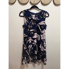 Vince Camuto Womens Navy Blue Pink Floral Fit and Flare Cocktail Dress Size 8