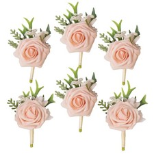 Blush Boutonniere for Men, Pink Prom boutonnieres,Set of 6,Groom and Groomsme...