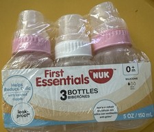 Sealed New First Essentials NUK 5 oz. Vent Nipple Baby Bottles 3 Pack Leak Proof