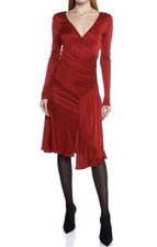 Roberto Cavalli Gathered Midi Satin Dress In Red NEW with Tag Size IT38