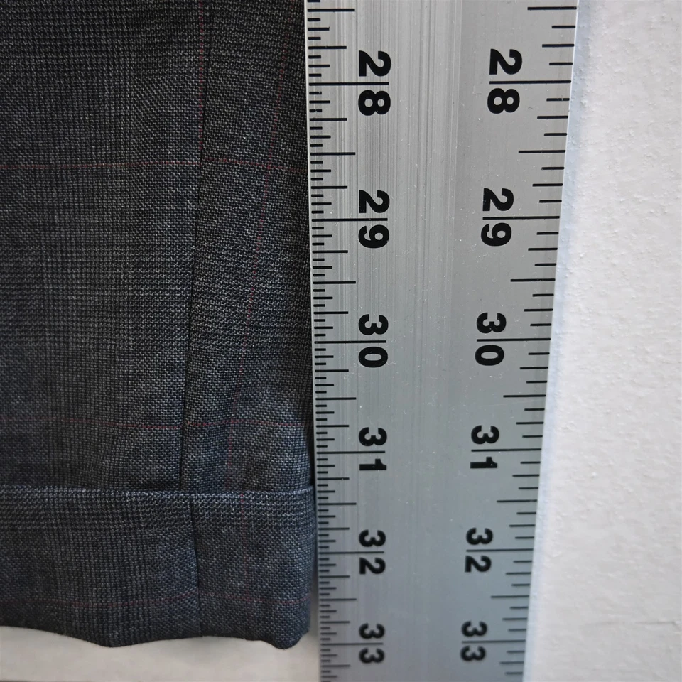 Pantalones de vestir para hombre Hickey Freeman 38x34 grises a cuadros de lana plisados con puños Foto 4 de 4