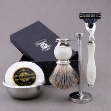 5pcs Classic Shaving Set with Badger Shaving brush 3 Edge Razor Stand Bowl Soap