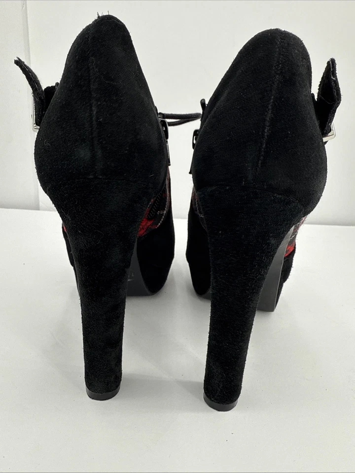 Botas Gianni Bini preto camurça xadrez com cadarço plataforma gótica grunge botas sapatos - Imagem 4 de 4