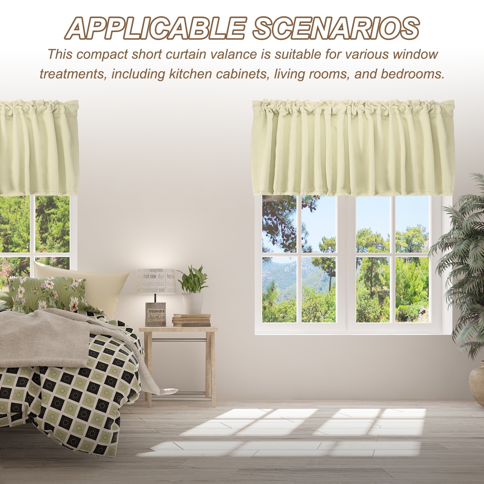 2 Pcs Window Valance, 52 x 18 Inch Valance Curtains for Windows Bedroom, Beige