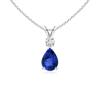 Angara natürliche Krappenfassung Tansanit Träne Anhänger mit Diamant in Silber