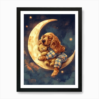English Cocker Spaniel Hund schläft gerahmtes Wandbild Poster Leinwanddruck Bild