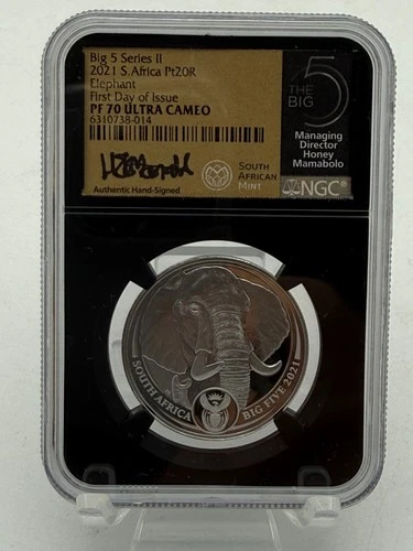 2021 South Africa Big 5 Series II Elephant 1oz Platinum 20 Rand Coin NGC PF70