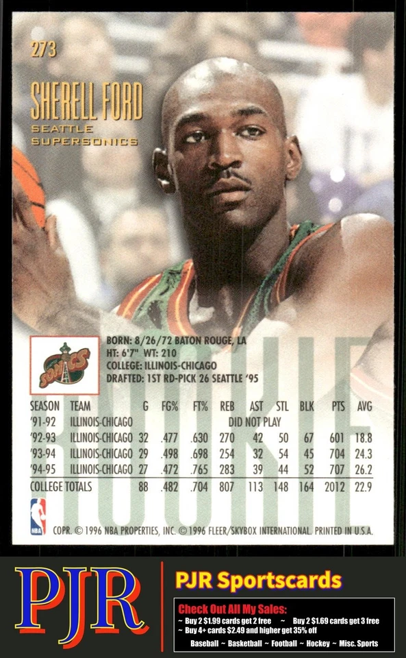 Sherrell Ford 1995-96 Ultra #273 Seattle SuperSonics Rookie - Image 2 of 2