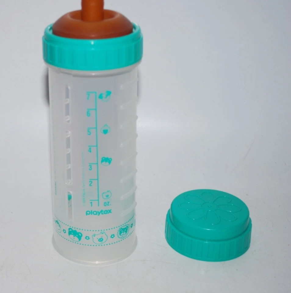 Biberón Playtex Green 1997 vintage para enfermera con anillo, tapa y pezón plano Foto 3 de 3