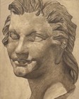 Antique Framed Roman Stone Bust Ink Wash French Portrait Original Paint — photo 2