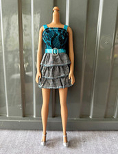 Blue & Black Special Occasion Dress & Silver High Heels 2pc Fashion Doll