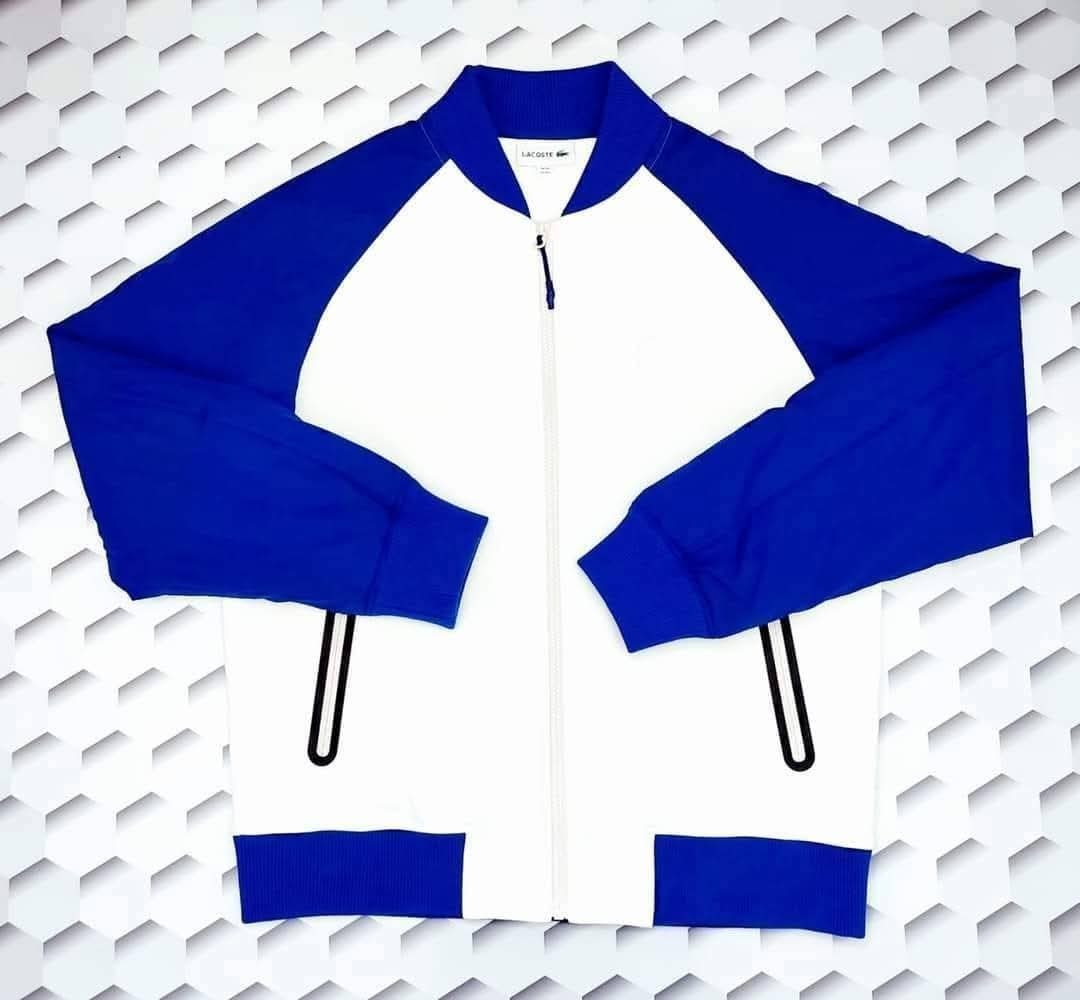 Lacoste Varsity Bomber Jacket Wool Soft Shell White & Blue BNWT XL RRP €225