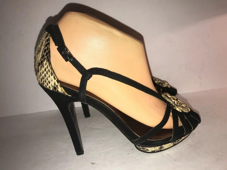 BOMBAS BEVERLY FELDMAN TALLA 6 1/2 NEGRAS GAMUZA SERPIENTE TIRAS MUJER BR-3 Foto 3 de 4