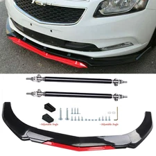 For Chevrolet Front Bumper Lip Spoiler Splitter Body+Strut Rods Glossy Black