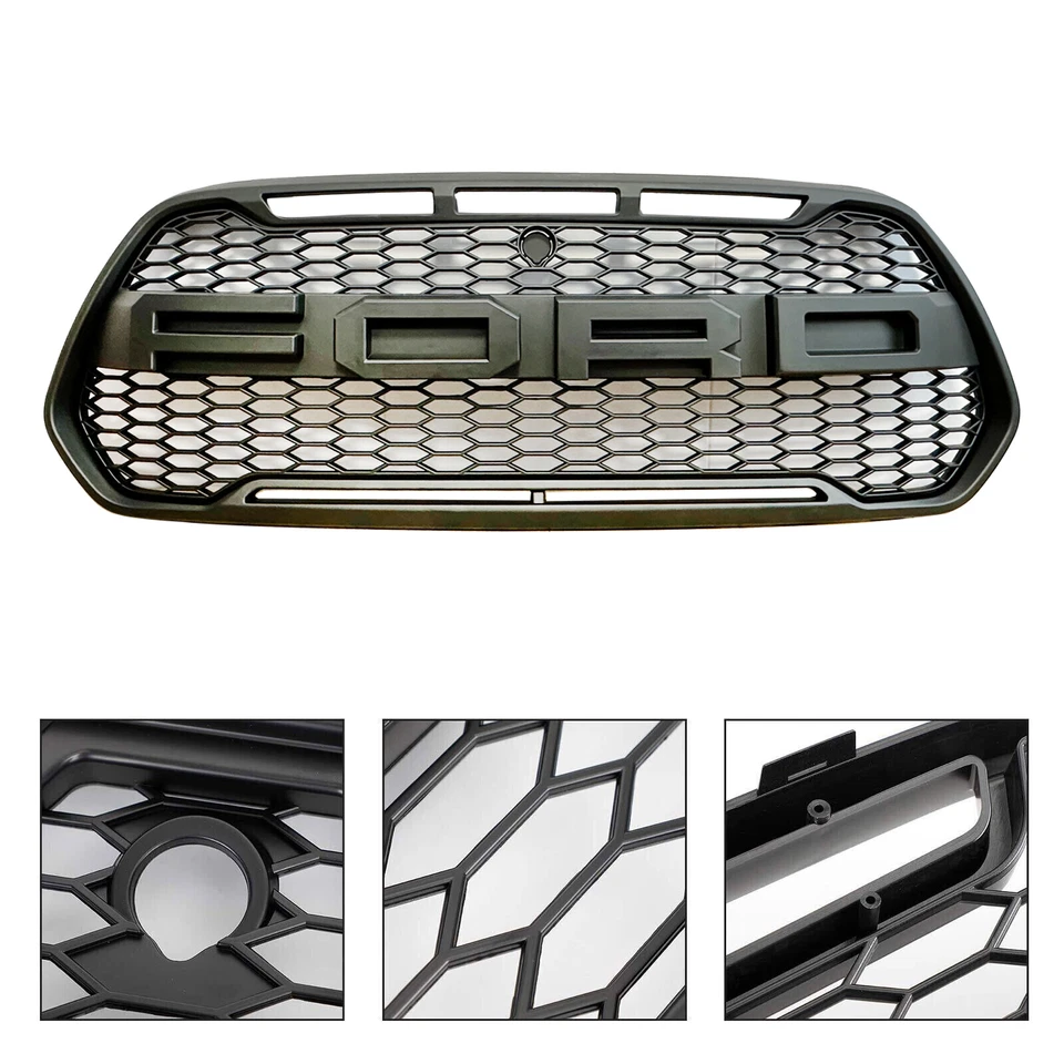 Matt Black Front Bumper Grille Grill Fit Ford Transit MK8 2015-2018 Raptor Style - Image 2 of 4
