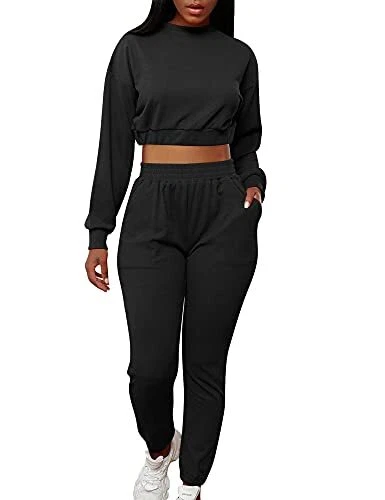 Mizoci Womens 2 Piece Outfits Workout Tracksuit Long Sleeve Crop