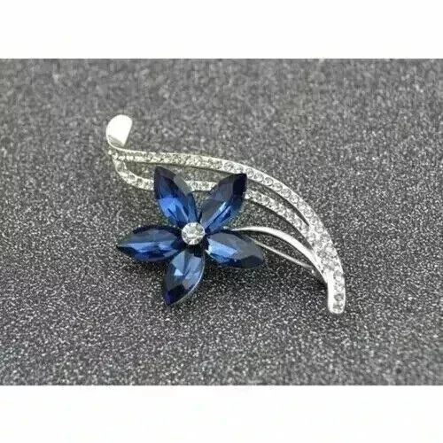 Broche Flor Gloriosa Pin 2Ct Marquesa Zafiro Simulado Chapado en Oro Blanco 14k Foto 4 de 4