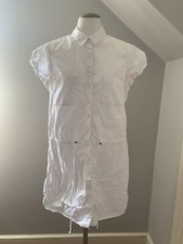 Women’s PAIGE White Button Up Shirt Dress Collared Pockets Drawstring Large