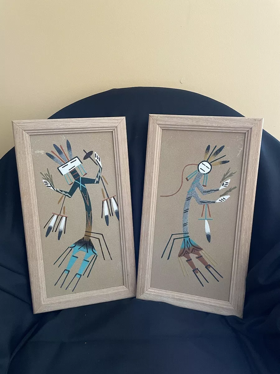 Vintage Navajo Indian Sand Painting Framed Native American 