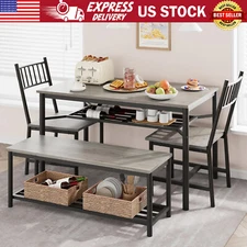 4 Piece Dining Table Set Kitchen Table Set with Bench and Chairs & Storage Rack
