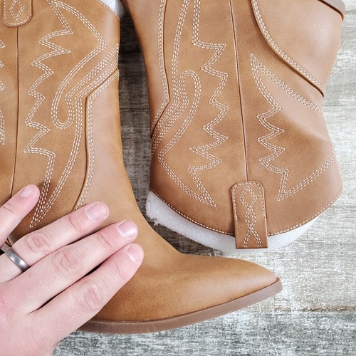 Dolce Vita Nakeeta Womens Western Boots Sz 9.5 Tan Block Heel Almond Toe Bootie - Picture 2 of 11