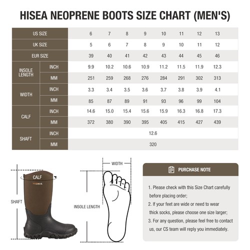HISEA Men Neoprene Rain Boots Waterproof Insulated Hunting Fishing Mud Work Boot - Picture 30 of 68