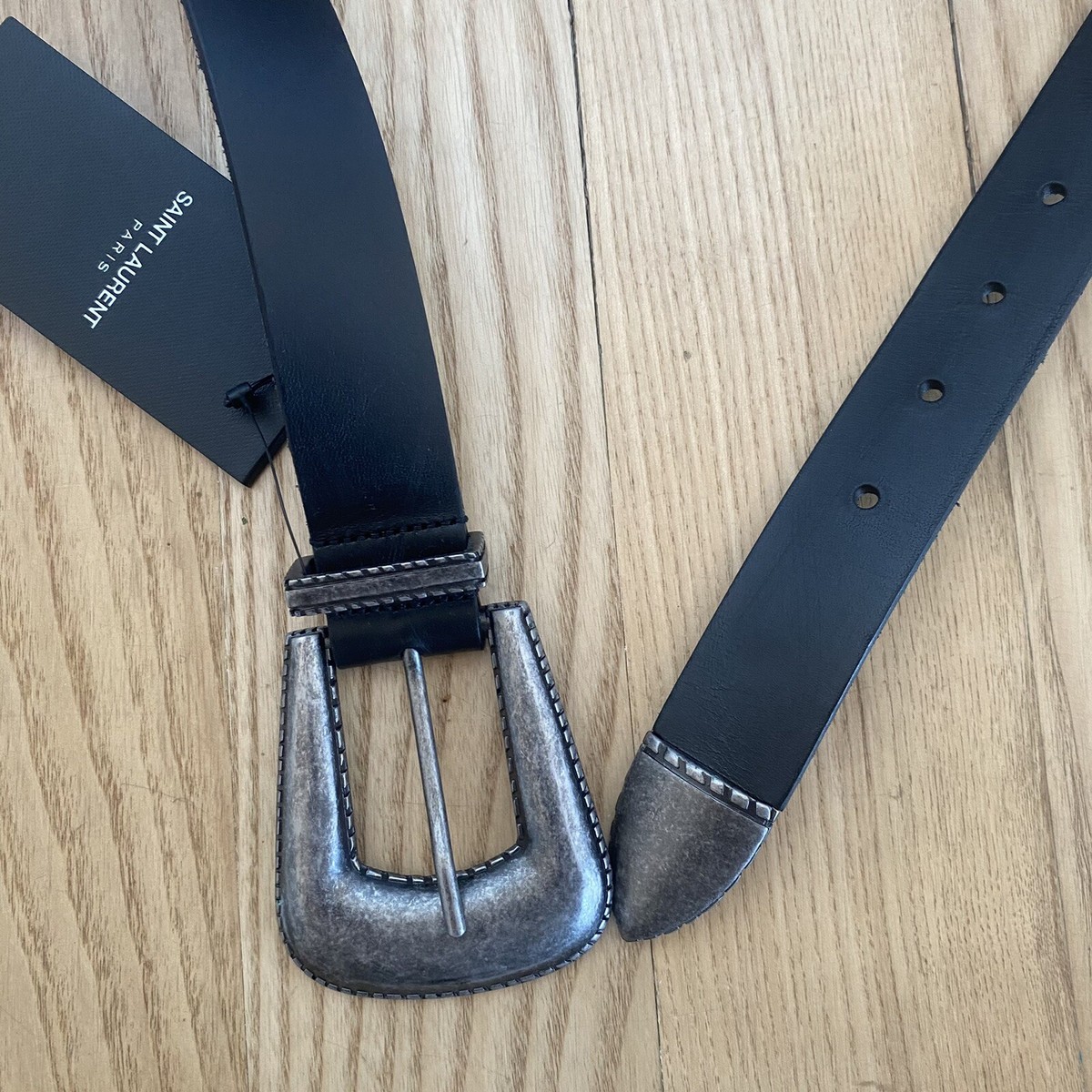 Saint Laurent SS21 YSL Black Leather Folk Western Buckle Belt Khaite Paris XL Saint Laurent SS21 YSL Black Leather Folk Western Buckle  main image 2