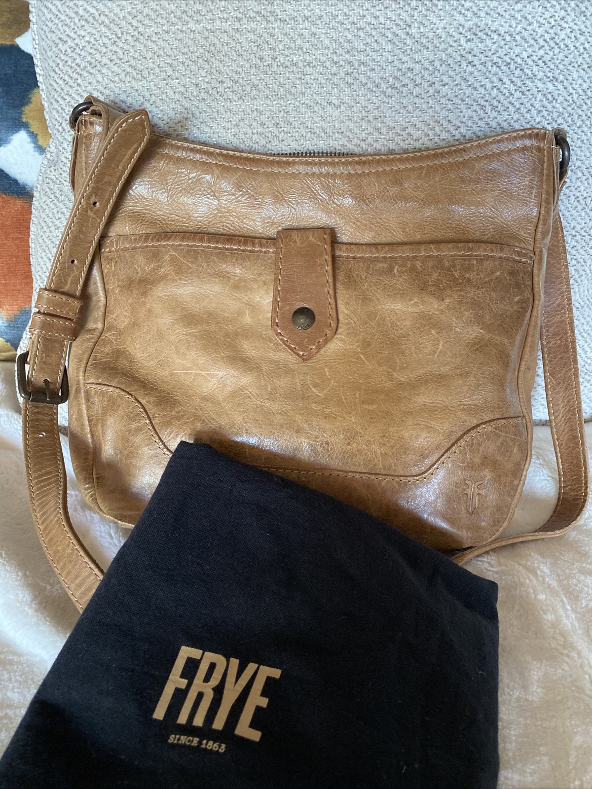 Frye Melissa Crossbody Bag Beige Leather Gem