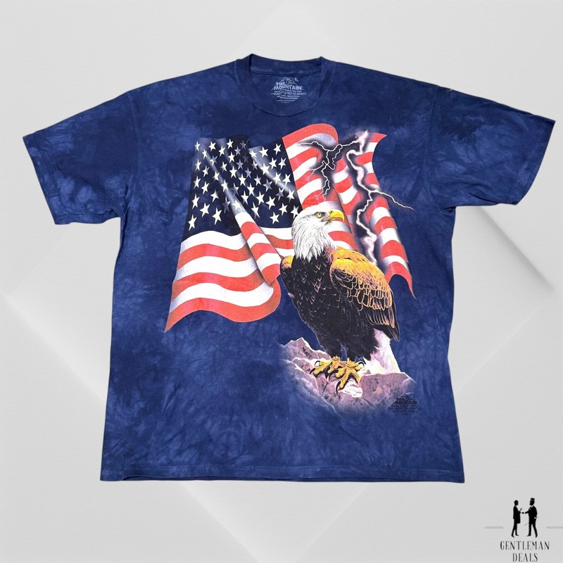 Mens Y2K The Mountain Bald Eagle USA Flag Graphic Shirt Size XL 24x31