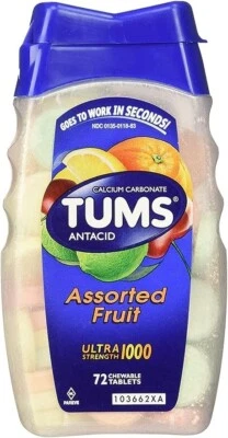 Tums Calcium Carbonate Antacid | Assorted Fruit | Ultra Strength 1000 | 72 Tabs