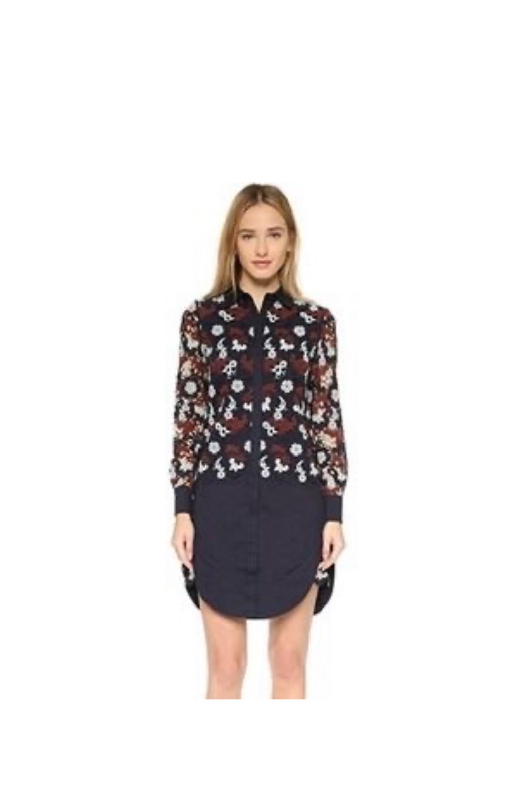 Abito da camicia TORY BURCH Guipure in pizzo elasticizzato blu navy taglia 2