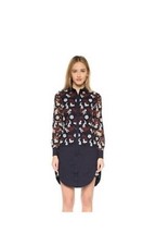 TORY BURCH Guipure Lace Stretch Navy Blue Cotton Shirtdress - Size 2