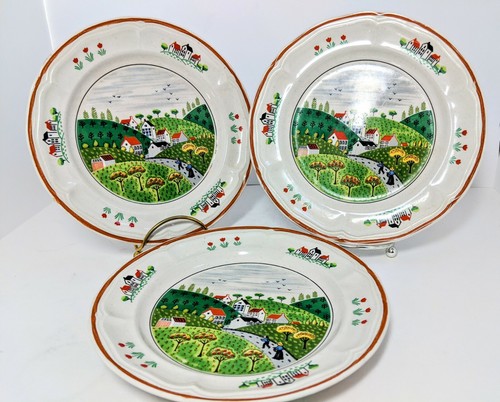 Vintage Newcor Steinzeug Country Village 7" Salat Dessert Teller - Bauernhaus
