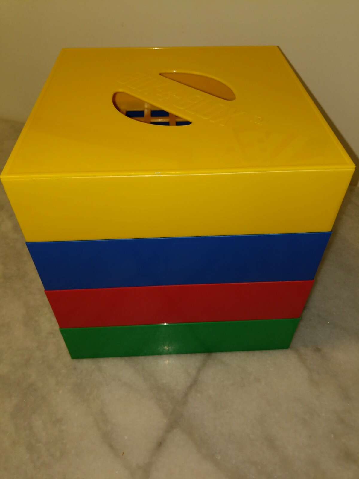 branded box of toy bricks