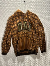 DAP x GAP Logo Hoodie Dapper Dan Size X-Large Brown Tan Houndstooth