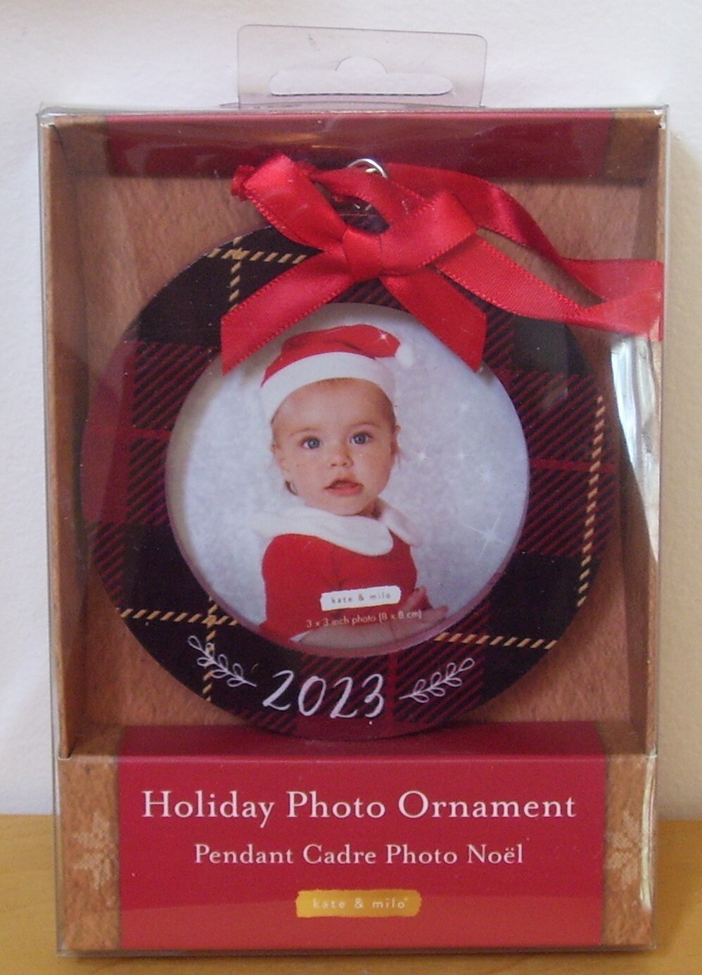 Kate & Milo Red Black Plaid 2023 Christmas Holiday Photo Frame Ornament  