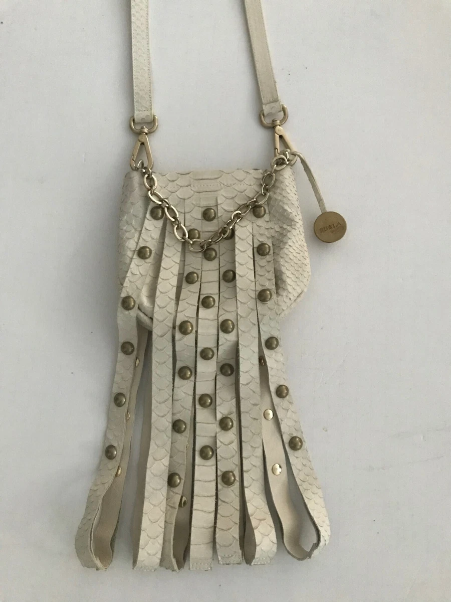 Furla White Snake embossed Fringed Crossbody Purse eBay