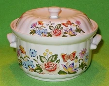 AYNSLEY England HyStyle oven to table COVERED BAKING DISH with beautiful flowers