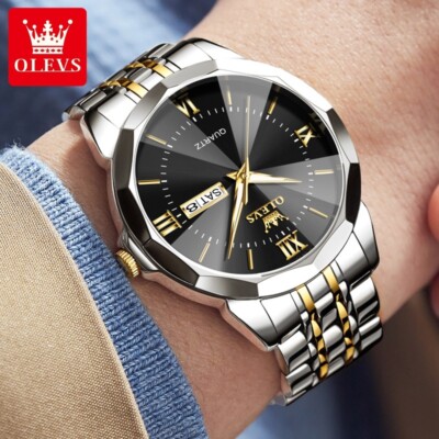 OLEVS Men's Quartz Business Watch Stainless Steel Roman Luminous Date Wristwatch