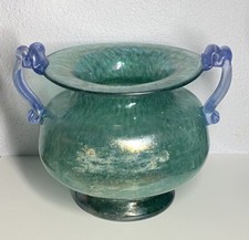 Beautiful Aquamarine SCAVO ART GLASS VASE Archimede Seguso Murano ITALY 7.5  
