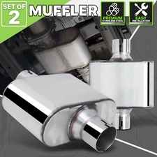 2x Chrome Stainless Steel 2.5"Center Inlet/Outlet Race Chambered Exhaust Muffler